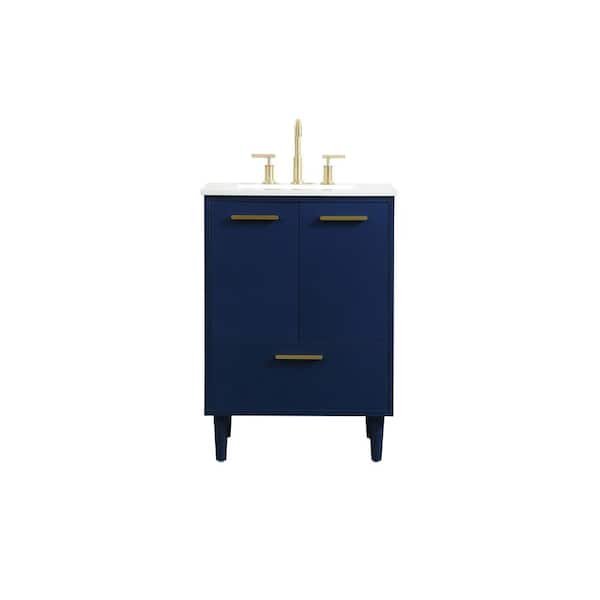 Unbranded Simply Living 24 in. W x 19 in. D x 34 in. H Bath Vanity in Blue with Ivory White Engineered Marble Top