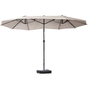 15.10 ft. Steel Rectangular Outdoor Double Sided Market Patio Umbrella in Brown, with Base