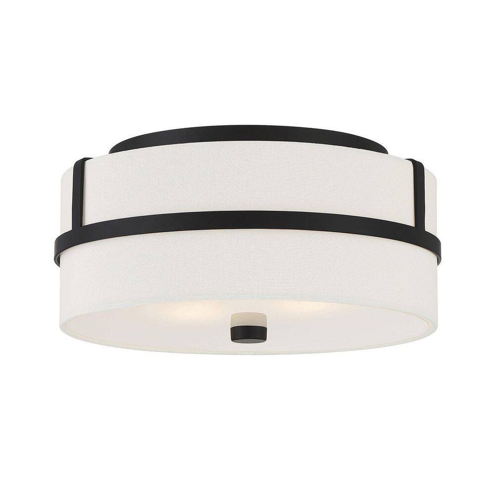 Contemporary Matte Black Drum Ceiling Light with Glass & Nickel