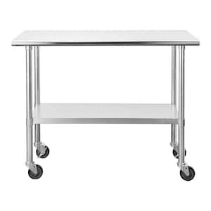 Silver White Stainless Steel Top Material Kitchen Prep Table Caster Wheels Kitchen Cart