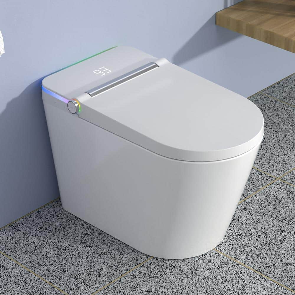 White Ceramic Elongated Smart Bidet Toilet with Heated Seat