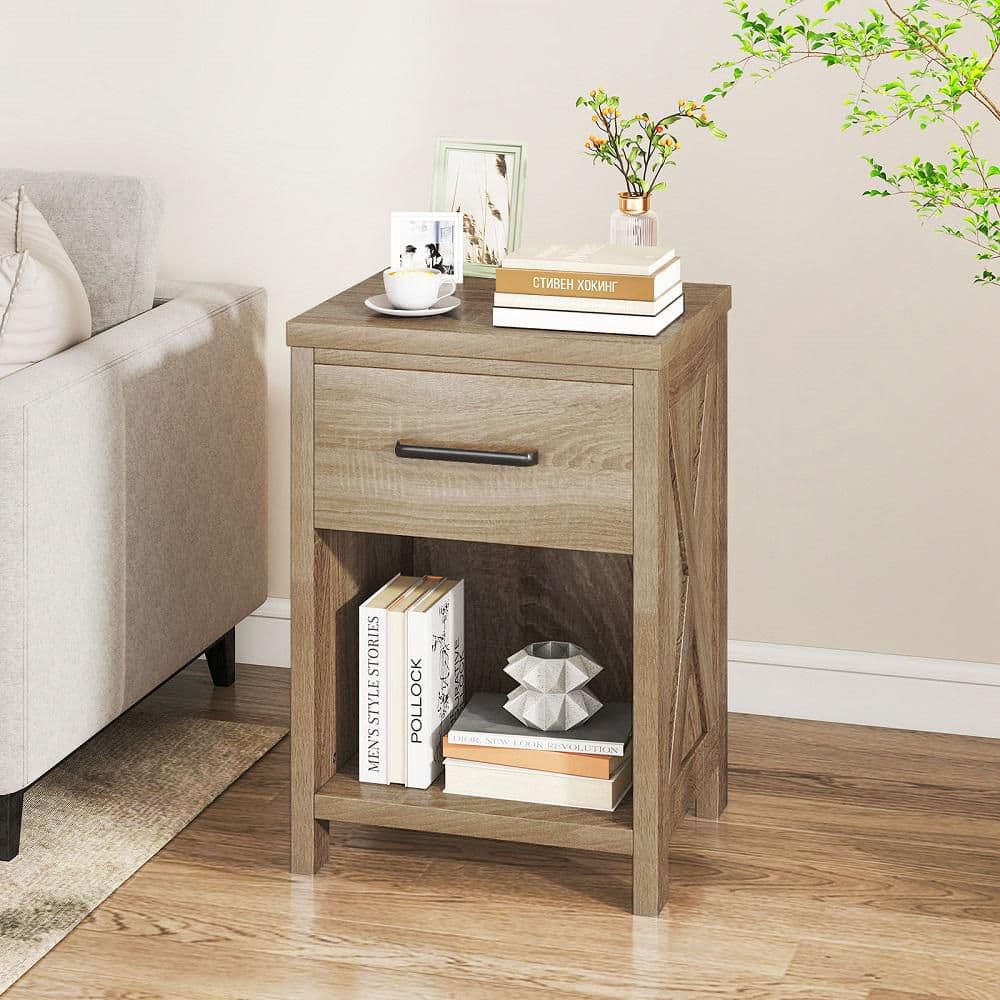 Gymax Nightstand Sofa Side Table Rustic Natural End Table w