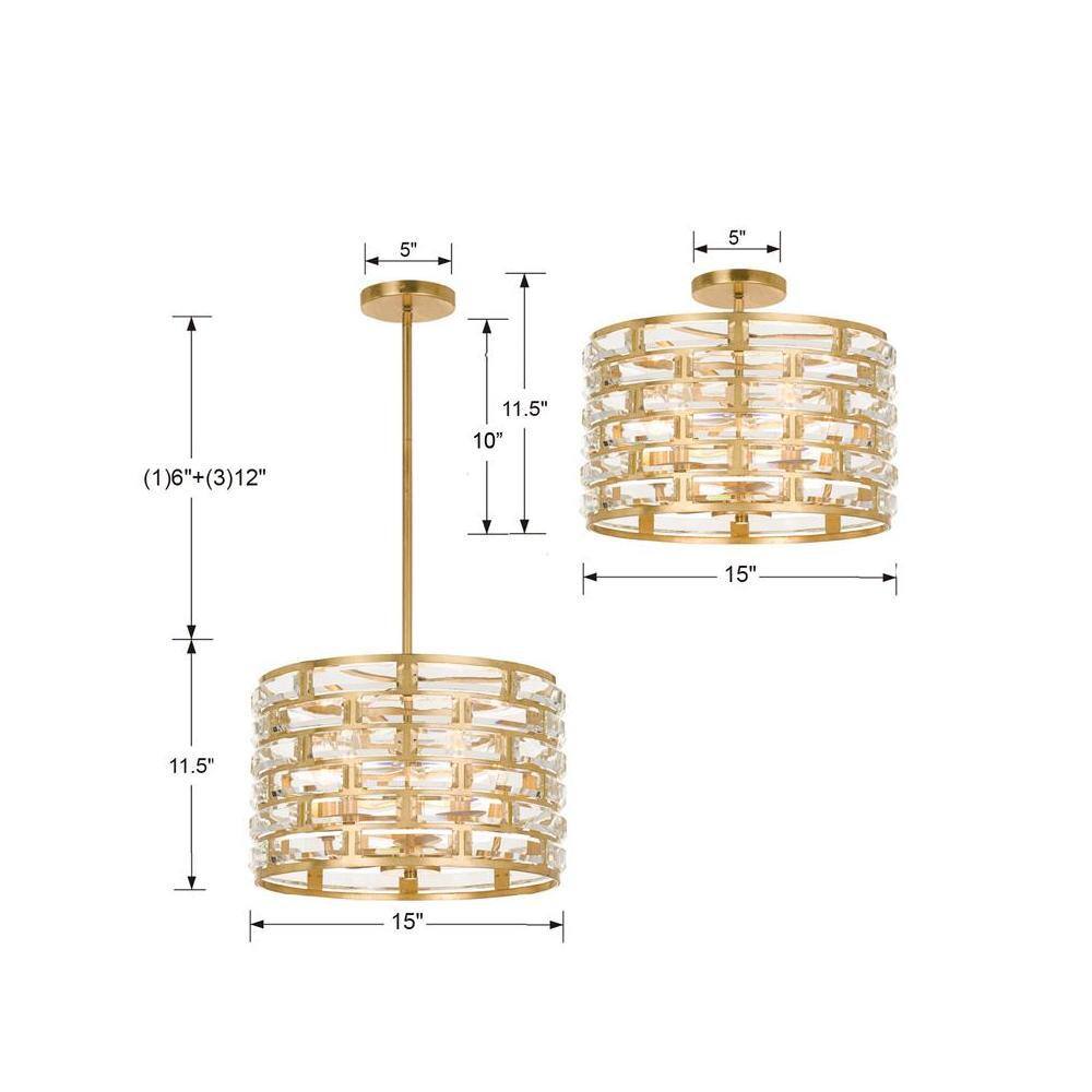 Antique Gold Mini Drum Chandelier with Crystal Accents