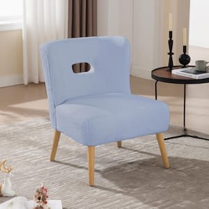 Blue Sherpa Upholstered Comfy Accent Side Chair Mid Century Modern Armchair for Living Room Bedroom