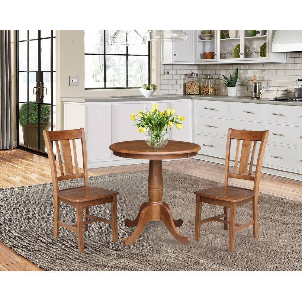 30" Round Distressed Oak Solid Wood Pedestal Dining Table