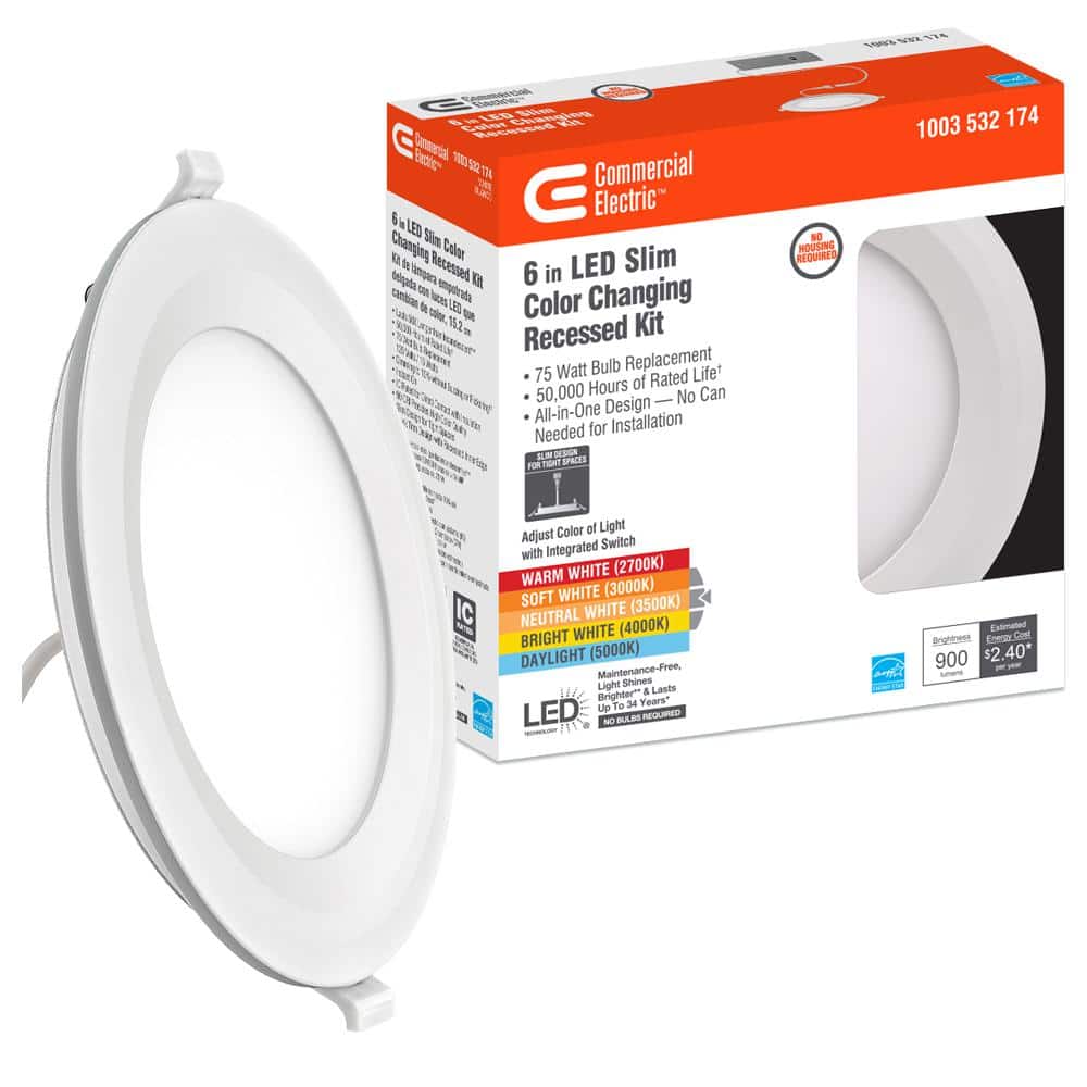 Commercial Electric 5 in & 6 in Integrated LED Color Selectable Recessed Downlight Trim Dimmable Ceiling Light w/4 Color Baffle Selections