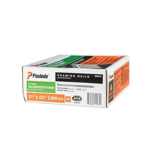 Paslode 3-1/4-in x 0.131-Gauge 30-Degree Hot-Dipped Galvanized Round Drive Papertape Framing Nails 2000 Per Box