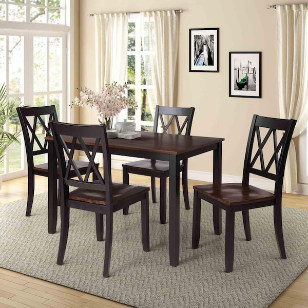 5-Piece Black Wood Top Dining Room Set Seats 4