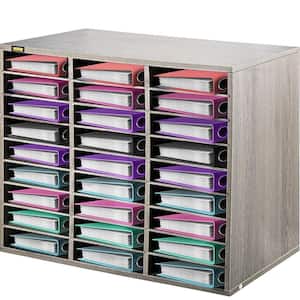 Wood Literature Organizer 27 Compartments File Sorter Paper Storage Holder 9-Shelf, Grey, 31.5 in.