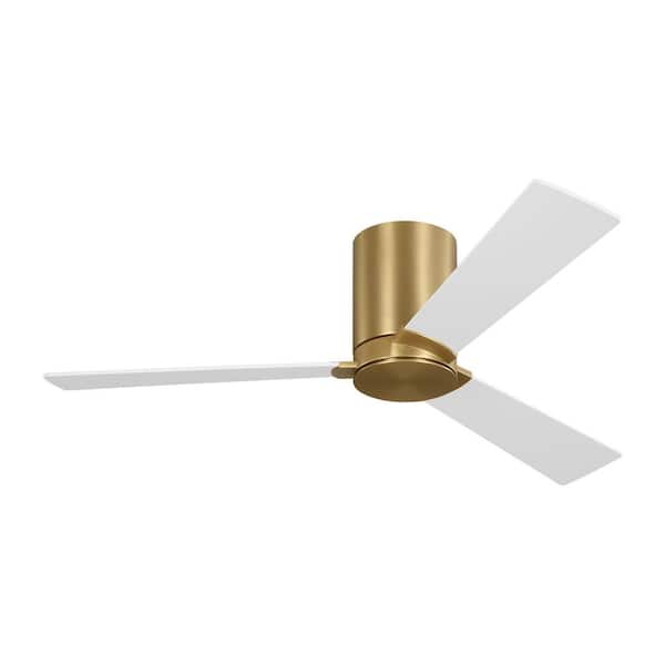 Rozzen 44 in. Modern Hugger Burnished Brass Ceiling Fan with White Blades, DC Motor and Remote Control