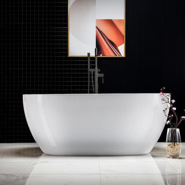 Berck 59 in. Acrylic FlatBottom Double Ended Bathtub with Matte Black Overflow and Drain Included in White