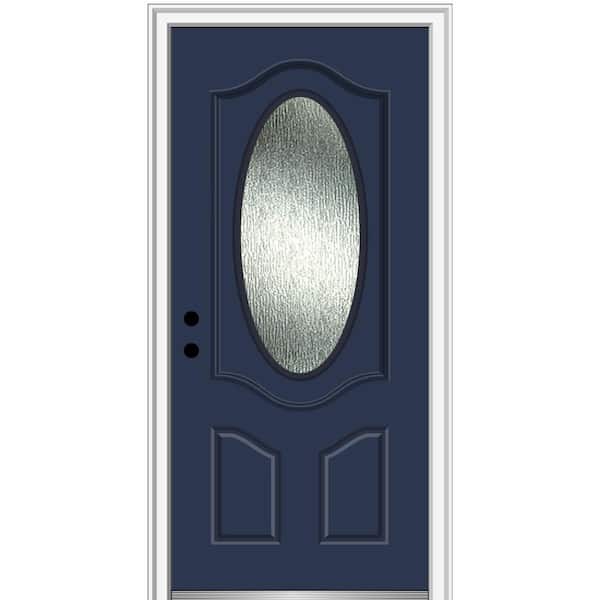 MMI Door 36 in. x 80 in. Right-Hand Inswing Rain Glass Naval Fiberglass Prehung Front Door on 4-9/16 in. Frame