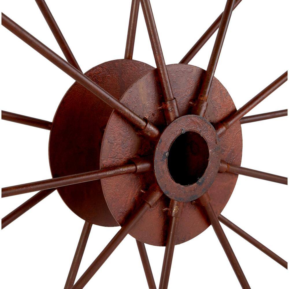 Large Rustic Red Metal Wagon Wheel Wall Decor, 46.5"