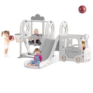 Nylene 7 ft. Beige Gray Toddler Slide Indoor Outdoor Backyard Playground Baby Slide Toy