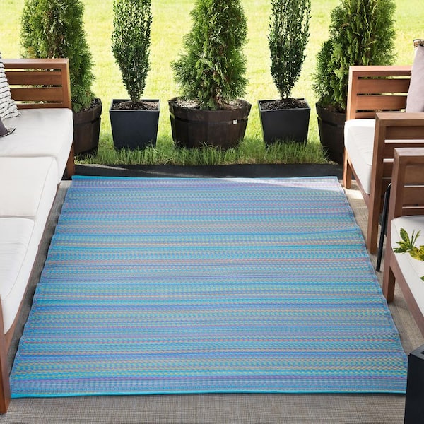 Sunset Stripe Multi-Color 9 ft. x 12 ft. Indoor/Outdoor Area Rug