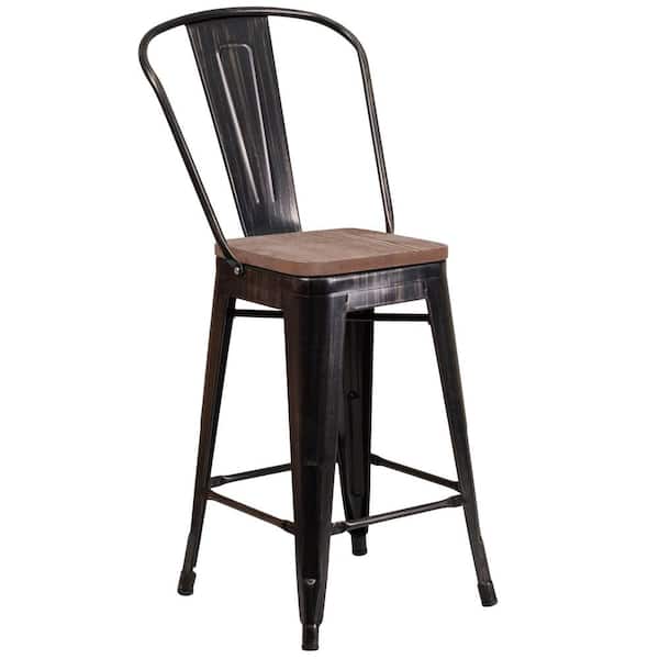 Carnegy Avenue 24.25 in. Black-Antique Gold Bar Stool