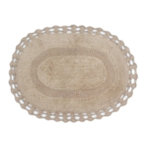 Hampton Crochet Reversible 100% Cotton Bath Rug Set, 17x24 Rectangle, Linen