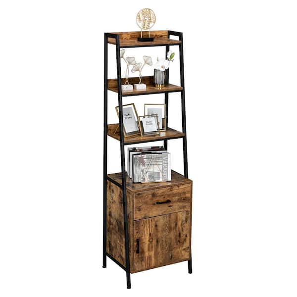 Karl home 68.9 in. Tall Brown Wood 3-Shelf Standard Bookcase with One Drawer, Storage