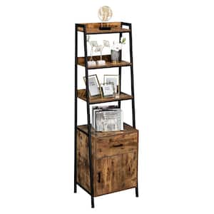 68.9 in. Tall Brown Wood 3-Shelf Standard Bookcase with One Drawer, Storage