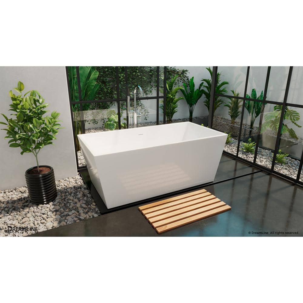 Allure 59'' White Acrylic Freestanding Bathtub with Brushed Brass Drain