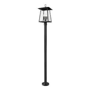 Rainer 4-Light Black Aluminum Hardwired Outdoor Marine Grade Post-Light Set with no bulbs included