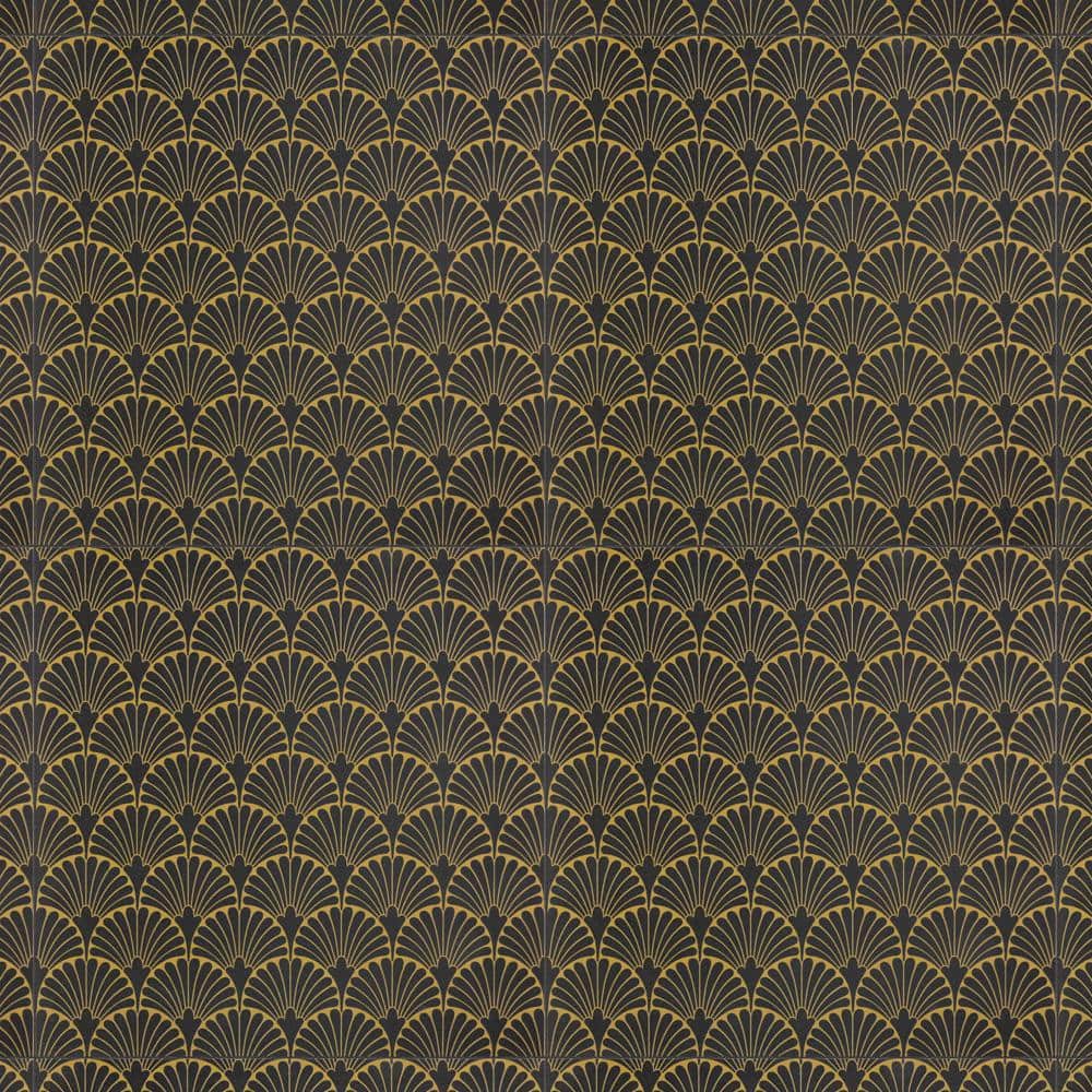 Manhattan Noir 12" x 12" Gold Motif Matte Porcelain Tile