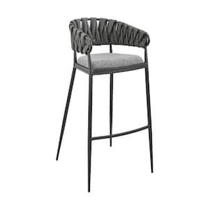 Vigona 35-39 in. Grey Metal 30 in. Bar Stool with Faux Leather Seat