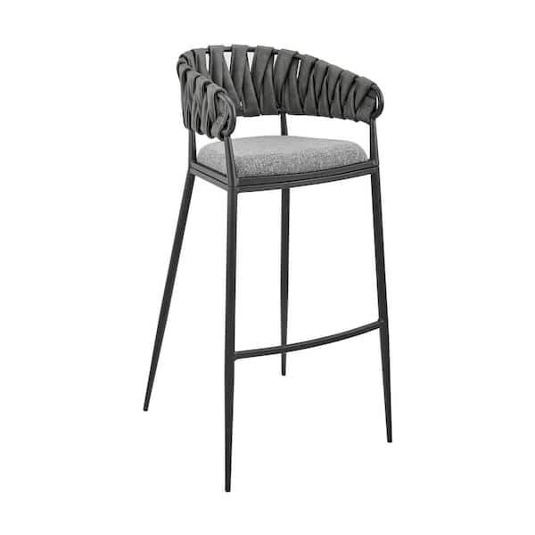 Armen Living Vigona 35-39 in. Grey Metal 30 in. Bar Stool with Faux Leather Seat