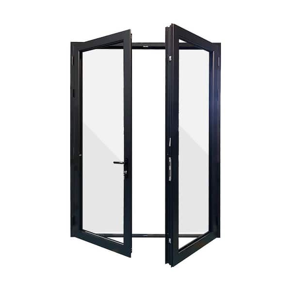72 in. x 96 in. Mat Black Right Swing/Outswing Aluminum French Patio Door with Aluminum Frame and Lockset