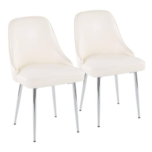 Lumisource Marcel White Faux Leather & Chrome Metal Side Dining Chair (Set of 2)