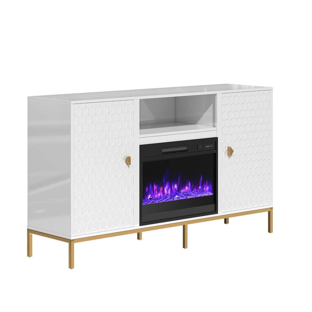 White gloss tv stand deals with fireplace