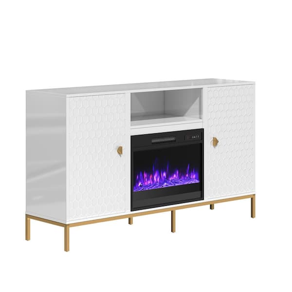 Boyel Living White TV Stand Fits TVs up to 60 in. with 2-Doors and 23 in. Electric Fireplace