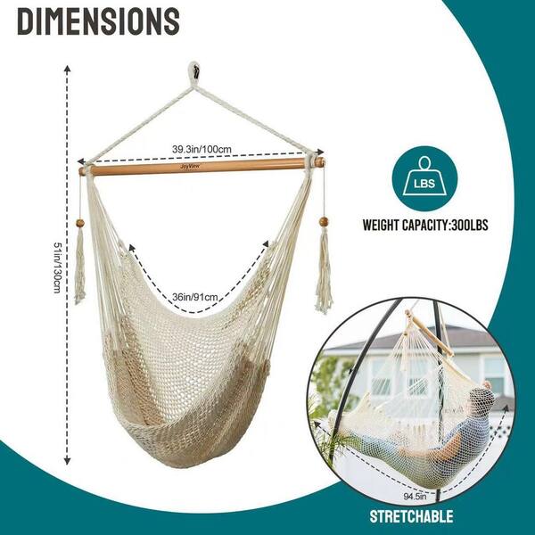 OGETFUUR 3.3 ft. White Hammock Chair with Spreader Bar, 300 lb