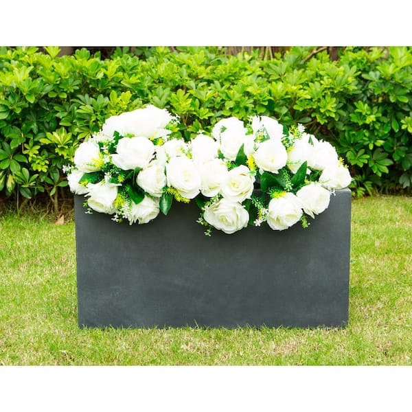 Small 23 in. L Charcoal Lightweight Concrete Modern Long Low Outdoor Planter