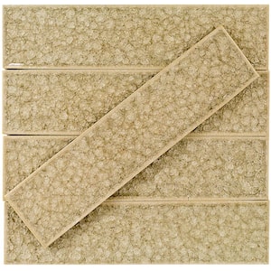 Roman Selection Iced Tan 2 in. x 8 in. x 9 mm Polished Glass Mosaic Wall Tile (36 pieces 4 sq.ft./Box)
