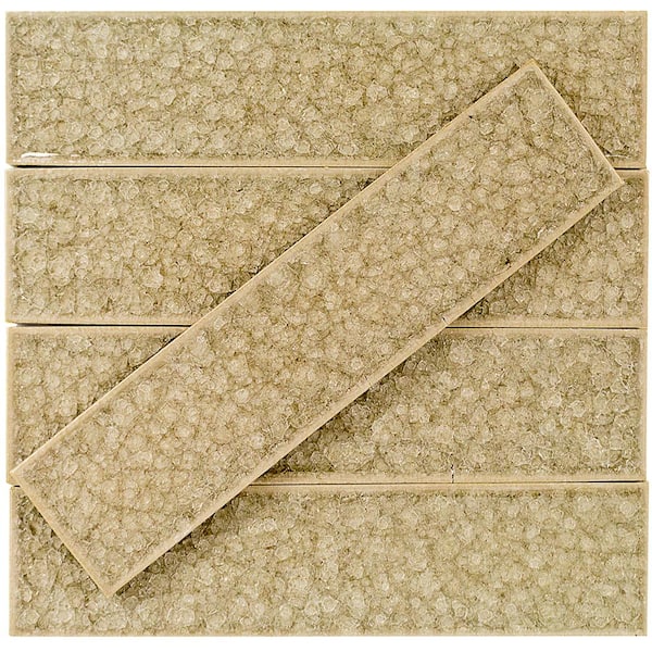 Ivy Hill Tile Roman Selection Iced Tan 2 in. x 8 in. x 9 mm Polished Glass Mosaic Wall Tile (36 pieces 4 sq.ft./Box)