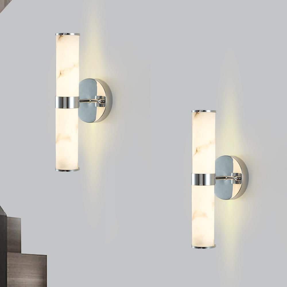 13.8 in. Marble Texture Wall LED Light Sconces Chrome Indoor Modern Lighting for Bedroom Bathroom Hallway 2-Pieces price history on PriceWatchPro