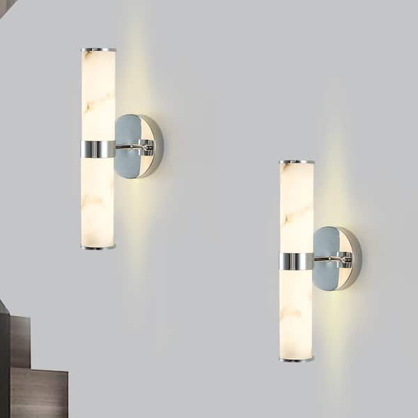 13.8 in. Marble Texture Wall LED Light Sconces Chrome Indoor Modern Lighting for Bedroom Bathroom Hallway 2-Pieces