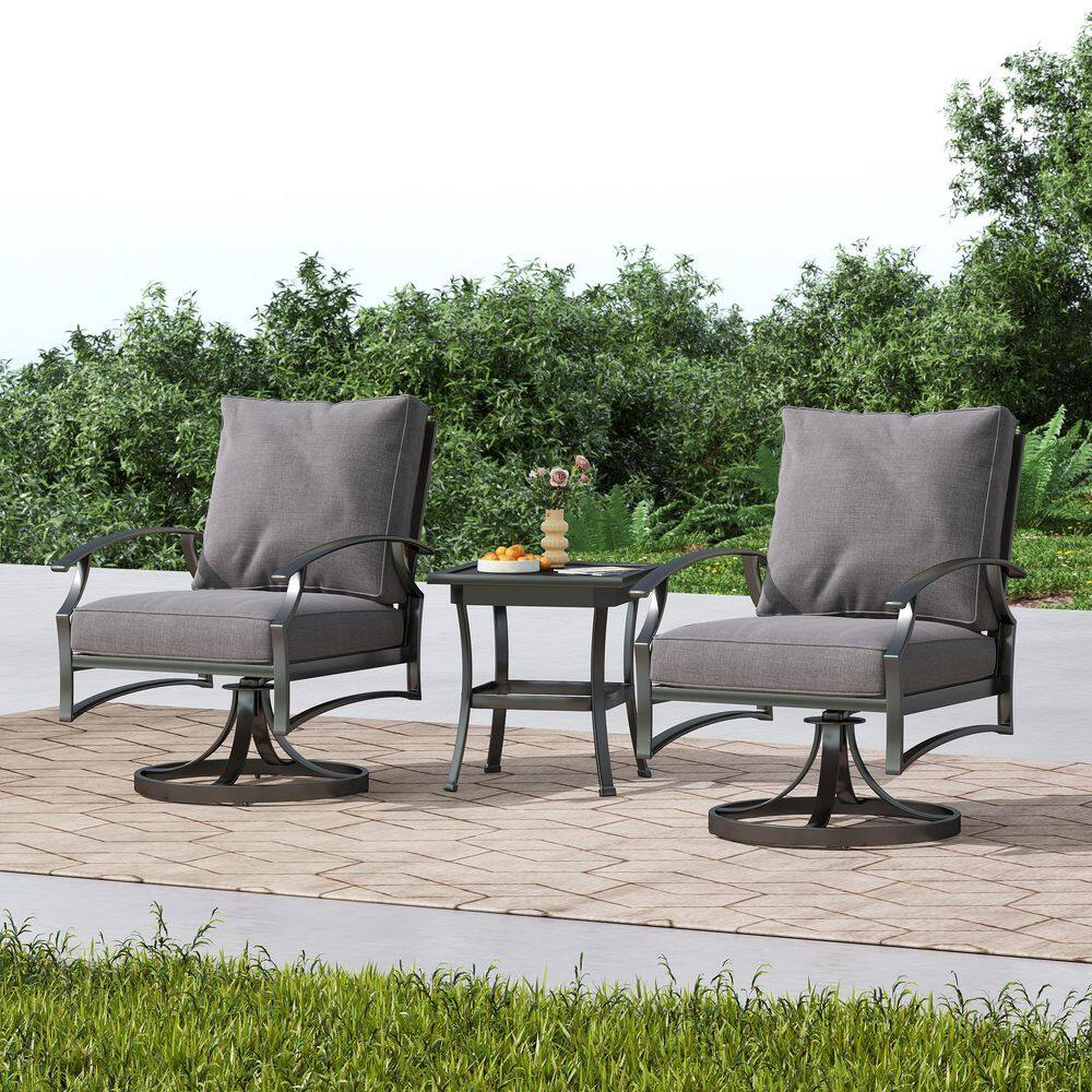 3-Piece Metal Swivel Outdoor Rocking Chairs Patio Conversation Set with Gray Cushions price history on PriceWatchPro
