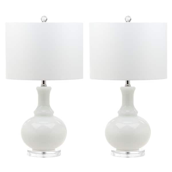 SAFAVIEH Franny 25.75 in. White Crystal Table Lamp with Off-White Shade (Set of 2)