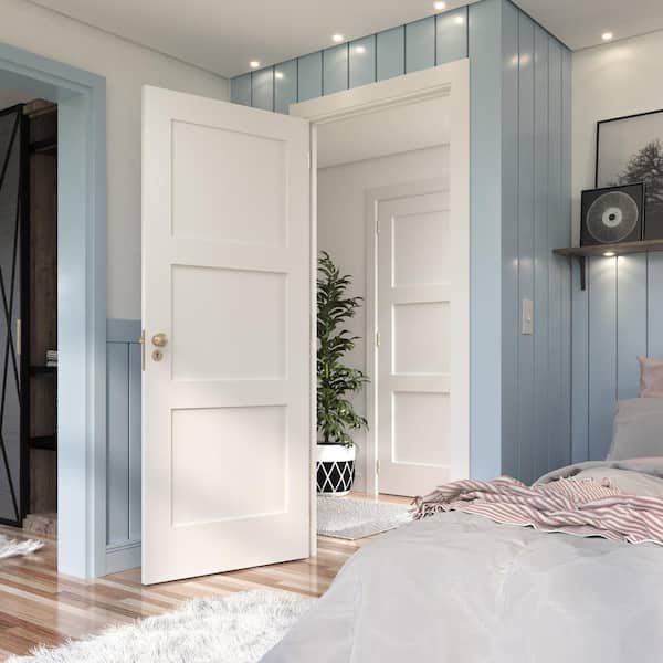 Camaflexi Homestead 28" x 80" 3 Panel Solid Core White Primed Pine Wood and Manufactured Wood Interior Door Slab