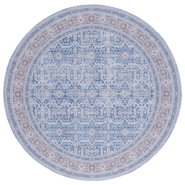 SAFAVIEH Tucson Blue/Rust 6 ft. x 6 ft. Machine Washable Border Geometric Round Area Rug