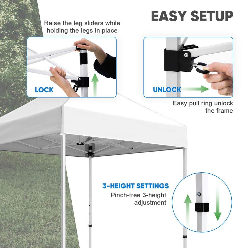 White 5x5 Steel Pop-Up Canopy with Adjustable Height
