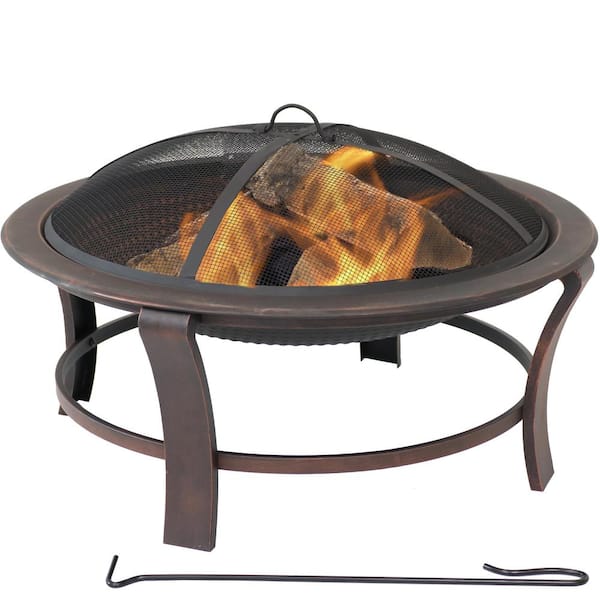 Sunnydaze Decor 17 in. H. Steel Elevated Outdoor Fire Pit Bowl with Spark Screen