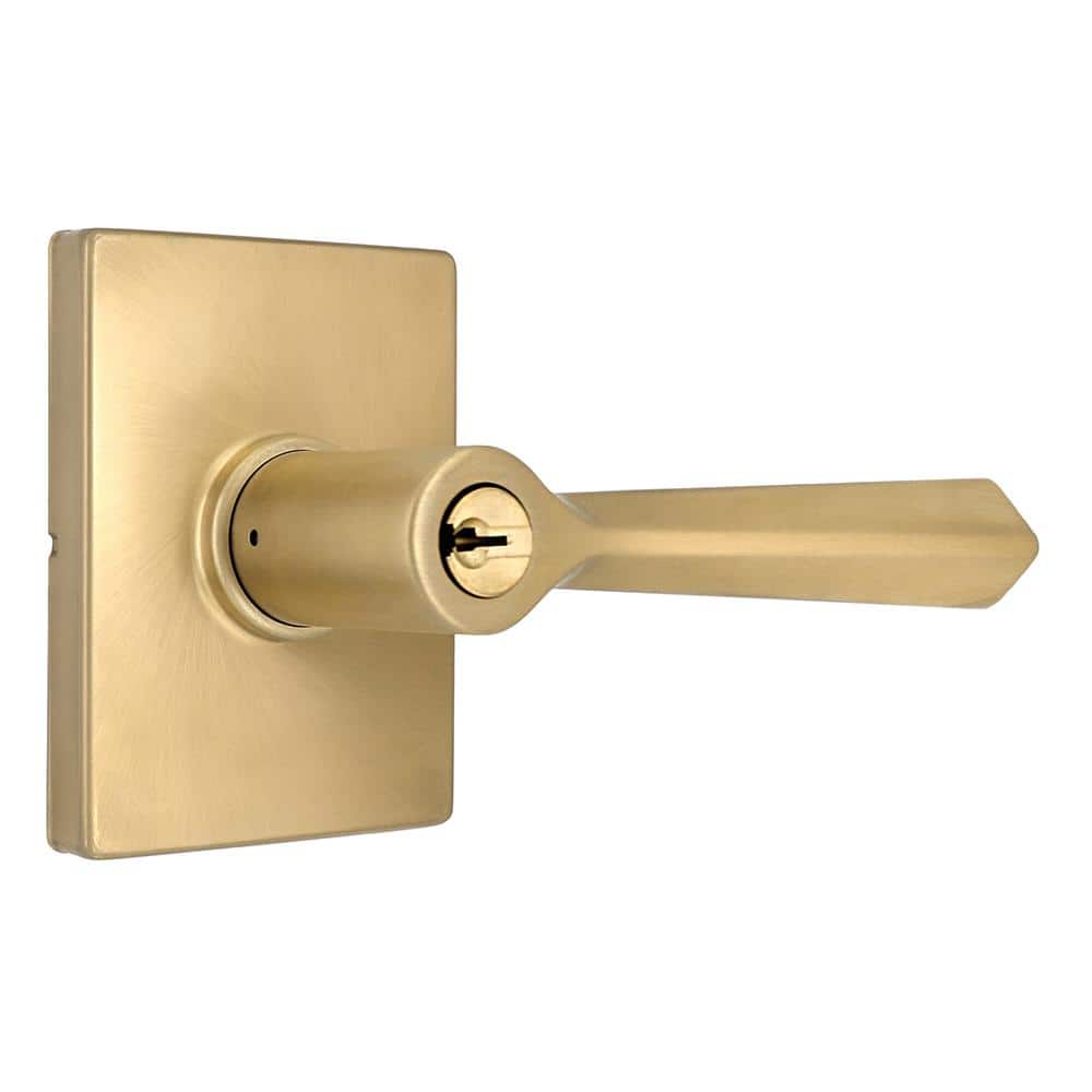 Wilshire Brushed Gold Keyed Entry Door Lever with Rectangle Rose Featuring 