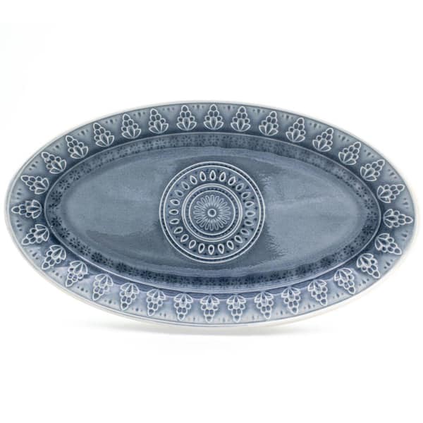 Euro Ceramica Fez Grey Crackle-Glaze Oval Platter