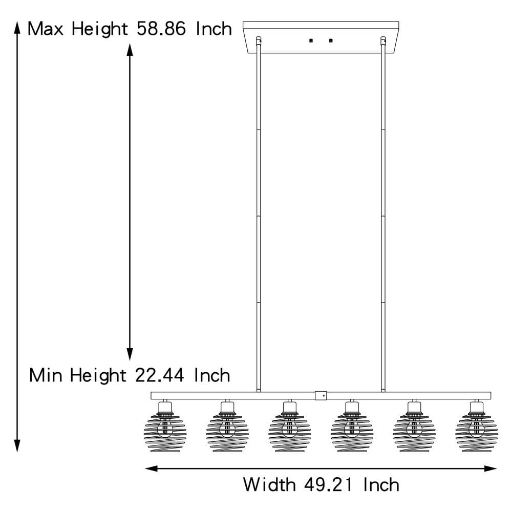 Black Metal 6-Light Linear Pendant with Globe Shades