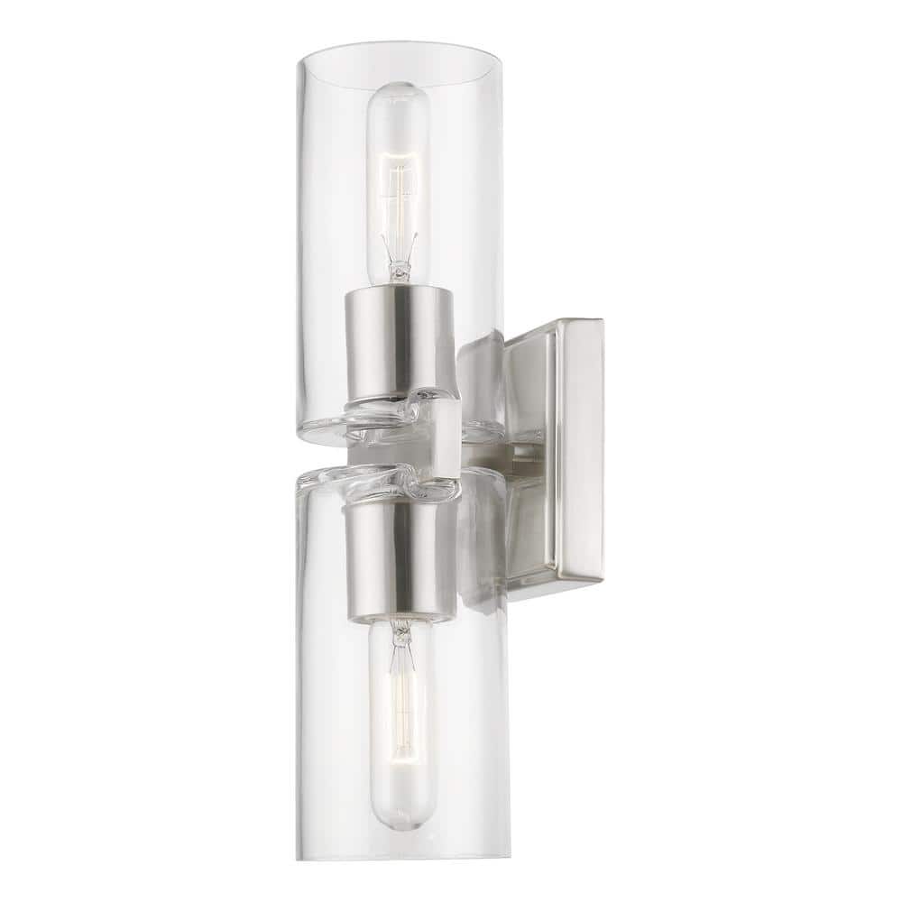 Clarion Brushed Nickel 2-Light Vanity with Clear Glass Shades