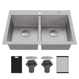 Lanxlic 33x22 Drop In Workstation Double Bowl Kitchen Sink 50/50