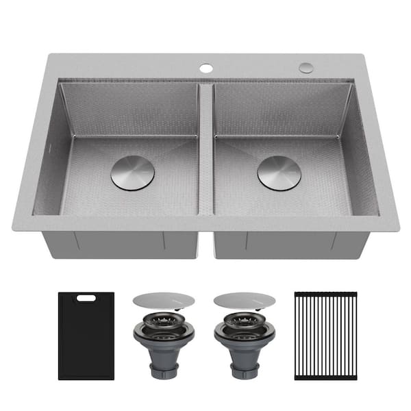 Matrix 33 in. Drop-In 50/50 Double Bowl 16-Gauge Stainless Steel Workstation Kitchen Sink